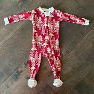 Burt's Bees Baby Holiday Red and Cream Tree Pattern Footie